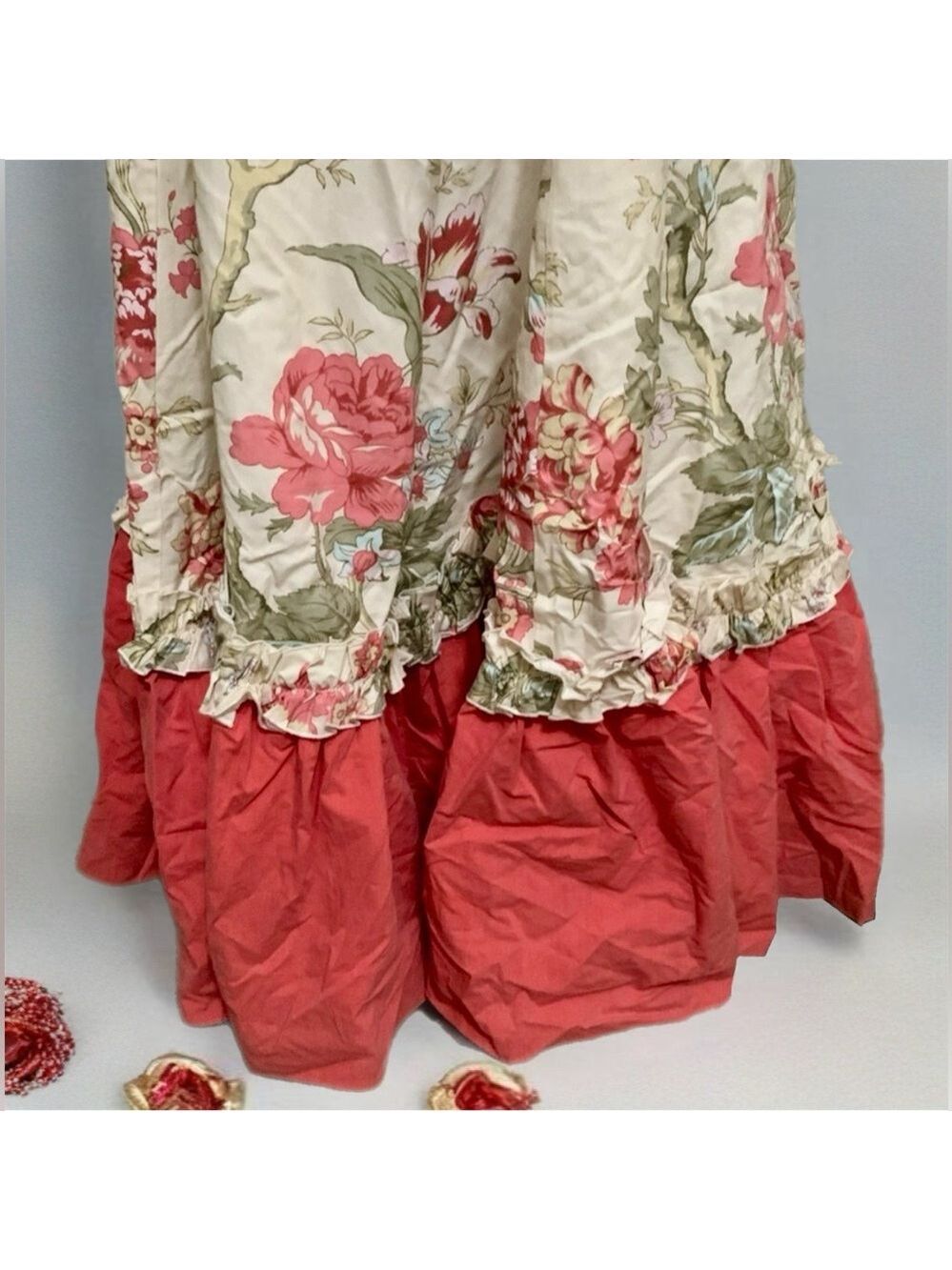 🎉HP🎉Victorian Choice Floral Cottagecore Midi Dress w/ Coral Ruffle Bow - Small - Picture 11 of 11